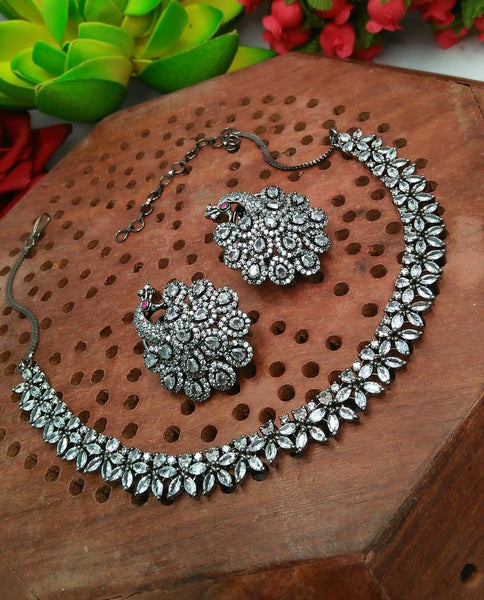 Trendy Floral Motif Oxidised German Silver Pearl Necklace Set for Party  Look | Sasitrends | Sasitrends