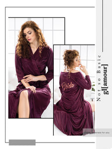 GRAPE WINE SHADE ELEGANT  SATIN  ROBE FOR BRIDES-LRSRB001GP