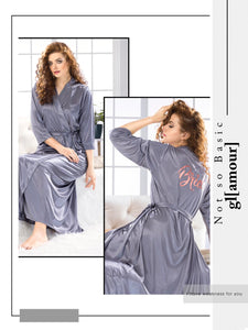 GREY SHADE ELEGANT  SATIN  ROBE FOR BRIDES-LRSRB001GR