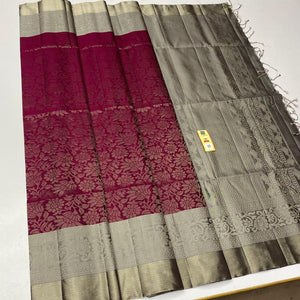 MAROON AND GREY  KANJIVARAM SILK SAREE FOR WOMEN-CFRKSS001MG