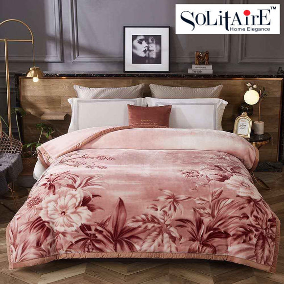 Floral  Pannel Korean Mink Double Ply Blanket Double Bed Size-SARAMB001F