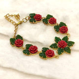 CORAL STAR, RED CORAL AND GREEN JADE GOLD FINISH BRACELET FOR WOMEN -MOECJB001CS