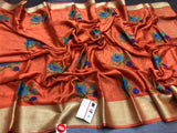 ORANGE  SHADE PURE MYSORE SILK WRINKLE CREPE SAREE WITH BEAUTIFUL KASHMIRI EMBROIDERY ALLOVER-PDSMYS001O