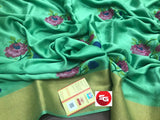 AGAVE GREEN SHADE PURE MYSORE SILK WRINKLE CREPE SAREE WITH BEAUTIFUL KASHMIRI EMBROIDERY ALLOVER-PDSMYS001AG