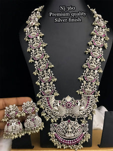 VYDEHI, PREMIUM QUALITY SILVER FINISH LONG NECKLACE SET / LONG HAARAM SET FOR WOMEN -SAYDLNS001V