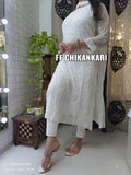 WHITE FF CHIKANKARI BRAND CHIKANKARI KURTI FOR WOMEN -FOF001CKW