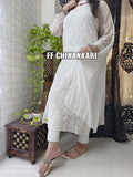 WHITE FF CHIKANKARI BRAND CHIKANKARI KURTI FOR WOMEN -FOF001CKW