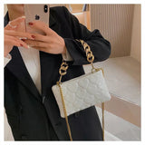 WHITE DESIGNER CUSHIONED HEART PATTERN SLING BAG FOR WOMEN WITH BROAD CHAIN -JC001W