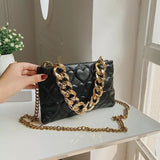 BLACK DESIGNER CUSHIONED HEART PATTERN SLING BAG FOR WOMEN WITH BROAD CHAIN -JC001B