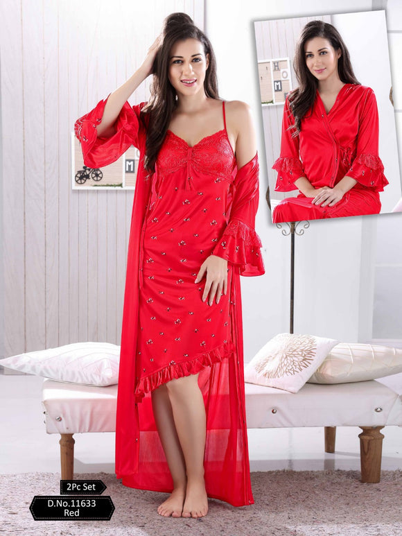 Buy Fashion Craft's Women's Red Nighty with Robe (Set of 2) Nightwear/Night  Suit/Night Dresses Free Size(Rubber) at Amazon.in