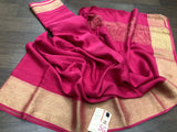 EXCLUSIVE PURE MYSORE WRINKLE  SILK CREPE SAREES WITH GOLD BORDER AND  BLOUSE-PDS001MYDP