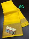 EXCLUSIVE PURE MYSORE WRINKLE  SILK CREPE SAREES WITH GOLD BORDER AND  BLOUSE-PDS001MYY