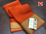 EXCLUSIVE PURE MYSORE WRINKLE  SILK CREPE SAREES WITH GOLD BORDER AND  BLOUSE-PDS001MYO