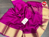 EXCLUSIVE PURE MYSORE WRINKLE  SILK CREPE SAREES WITH GOLD BORDER AND  BLOUSE-PDS001MYPRP