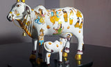 WHITE COW AND CALF MEENAKARI  EMBOSSED PAINTING STATUE -MKCC