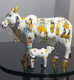 WHITE COW AND CALF MEENAKARI  EMBOSSED PAINTING STATUE -MKCC