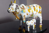 WHITE COW AND CALF MEENAKARI  EMBOSSED PAINTING STATUE -MKCC