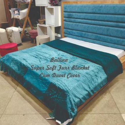 TEAL BLUE DOUBLE BED FUR DOHAR CUM BLANKET WITH ZIP BY ROSE PETAL -PANI001BTB