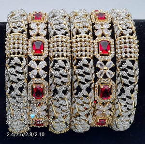 RED BOX JEWELLERY AMERICAN DIAMOND  6PC SET BANGLE SET  WITH GREEN STONES FOR WOMEN-FARI001G