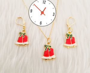 CHRISTMAS BELLS DESIGN  ENAMELLED PENDANT AND EARRINGS SET FOR  GIRLS-SHARA001CB