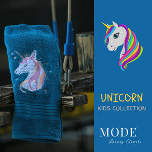 BLUE SHADE PREMIUM UNICORN  COTTON TURKISH TOWEL SET OF 2 , FOR KIDS-PREET001UTB