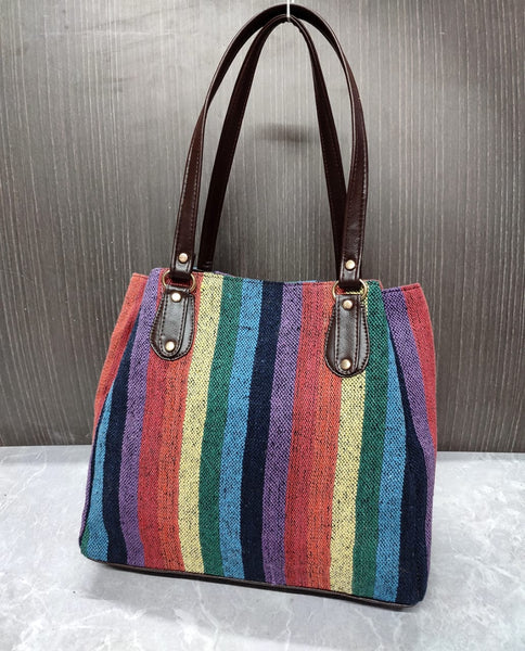 Buy KLEIO Striped PU Leather Big Zipper Blue Tote bag (HO4007KL-BU) Online