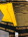 TRADITIONAL YELLOW AND BLACK KANJEEVARAM SILK SAREE FOR WOMEN -PRIY001KS