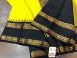 TRADITIONAL YELLOW AND BLACK KANJEEVARAM SILK SAREE FOR WOMEN -PRIY001KS