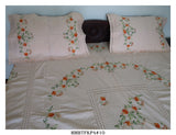 BABY PINK SHADE Hand Embroidered Cotton Bedsheets with Knotted Cutwork & along with Two Pillow Covers-KIA001BPBSE