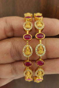 TRADITIONAL LAKSHMI BANGLES WITH PINK KEMP STONES -LR001LBS