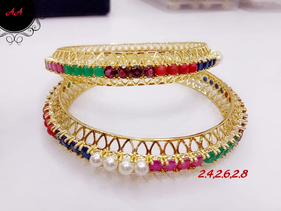 SRIVIDYA ,  PAIR OF 2 GOLD FINISH NAVRATNA STUDDED BANGLES FOR WOMEN -PAL001PBN