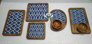 BLUE VINTAGE DESIGNER  ELEGANT MANGO WOOD PLATTER SET FOR PARTY DECOR-MK001PPA7