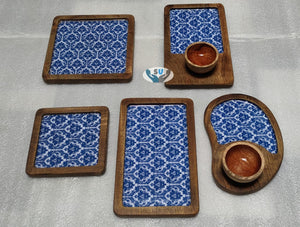 BLUE ELEGANT MANGO WOOD PLATTER SET FOR PARTY DECOR-MK001PPA1