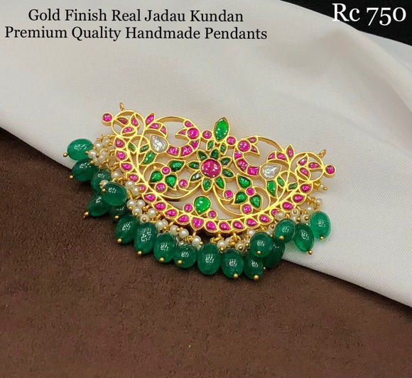 JEEVAN , GOLD FINISH REAL JADAU KUNDAN HANDMADE PENDANT FOR WOMEN -LR001HMJ