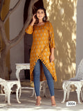 MUSTARD YELLOW SHADE GOLD FOIL PRINT KURTI FOR WOMEN -KASH001MY