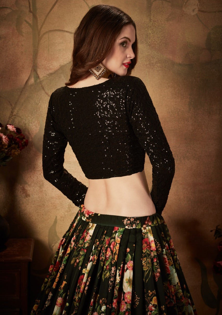Buy Black Silk Lehenga with Silk Choli Online - LLCV00812 | Andaaz Fashion