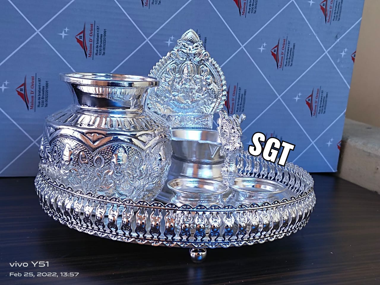 SARAYU , Full set impressive German silver washable Pooja Set-SN001PSS –