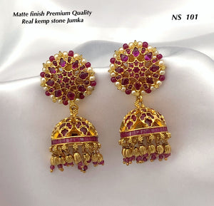 SRIVIDYA , MATTE GOLD FINISH  KEMP STONES JUMKA FOR WOMEN -LR001JWS