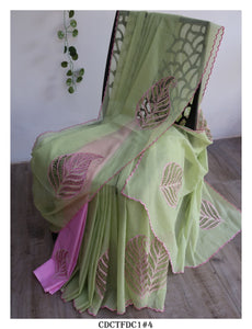 Cutwork on Kota Doria Check Sarees with Cotton Blouse Piece-KIA001K