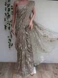 Grey  Embroidered Organza Saree with Plain Blouse Piece -KIA001OZG