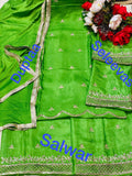 PARROT GREEN PURE DUPION SILK SUIT WITH CHINNON DUPPATTA -FASH001PG