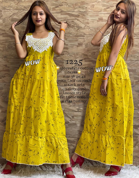 Printed Muslin Cotton Maxi Dress in Orange : TKL130