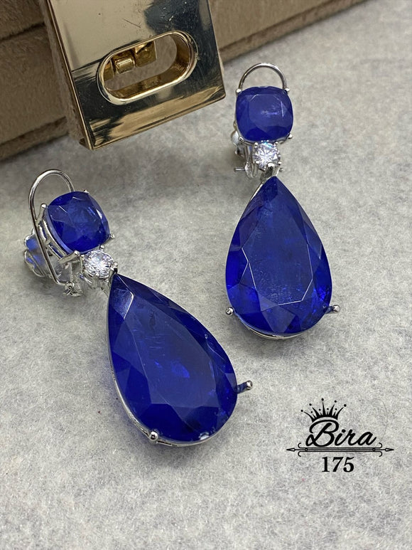 ELENA  BLUE , SILVER FINISH SAPHIRE BLUE SHADE STONE EARRINGS FOR WOMEN -SANDY001BS