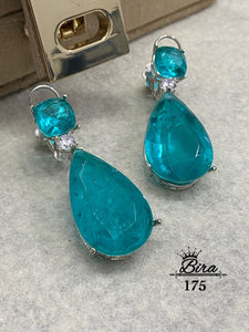 SOPHIA BLUE , SILVER FINISH BLUE SHADE STONE EARRINGS FOR WOMEN -SANDY001BLE