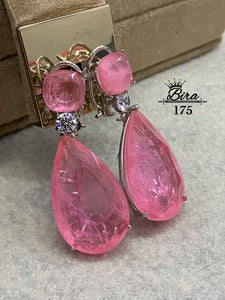 BASILIA, SILVER FINISH PINK SHADE STONE EARRINGS FOR WOMEN -SANDY001PE