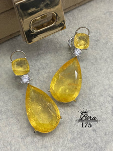 YELLOW ELLA , SILVER FINISH YELLOW SHADE STONE EARRINGS FOR WOMEN -SANDY001YSS