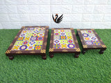 Designer Tiles Chowki Rectangular Set of 3 Chocolate Brown Finish -ANCBCUB001