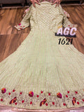 Premium heavy cotton Angrakha pattern gown with heavy Gota in front & back both side with heavy embroidery in sleeves & bottom of dress-GARI001K