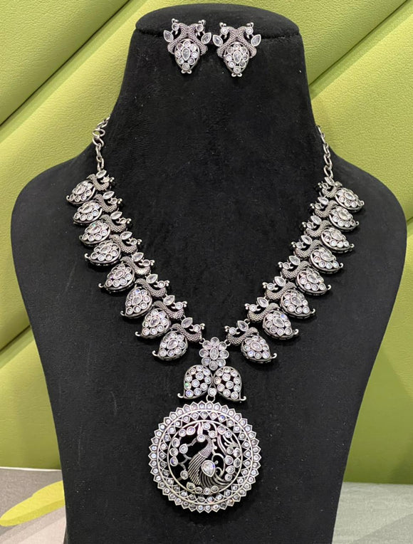 WHITE MONALISA CUT STONE PEACOCK NECKLACE SET FOR WOMEN -SARA001CSNW