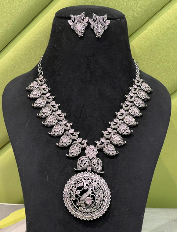 PASTEL PINK MONALISA CUT STONE PEACOCK NECKLACE SET FOR WOMEN -SARA001CSNPP